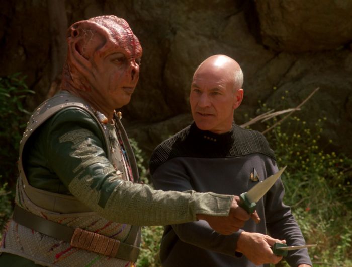 Dathon and Picard face the monster