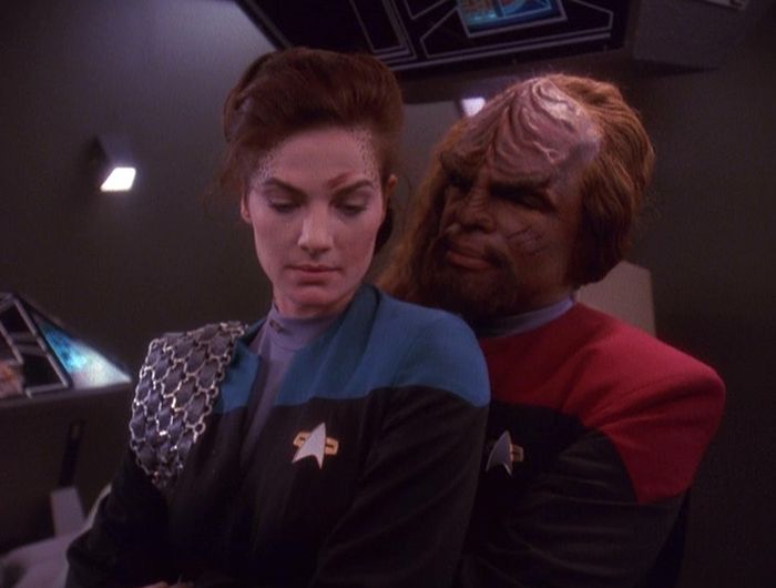 Dax and Worf in a tender embrace
